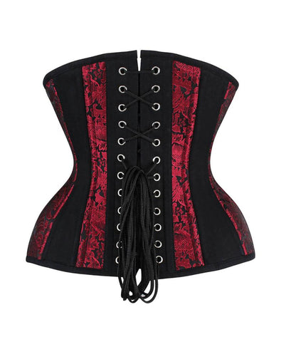 Black Red Brocade Authentic Steel Boned Underbust Waist Training Corset