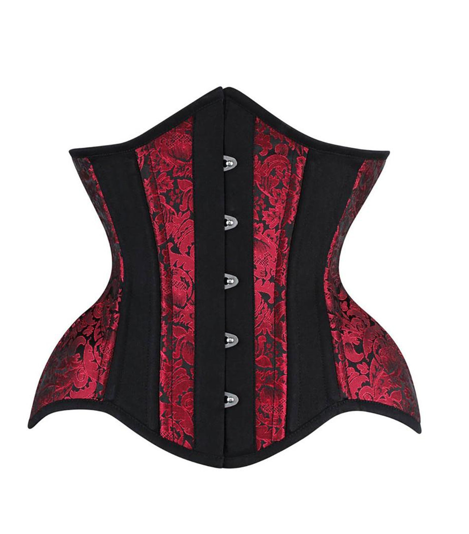 Black Red Brocade Authentic Steel Boned Underbust Waist Training Corset