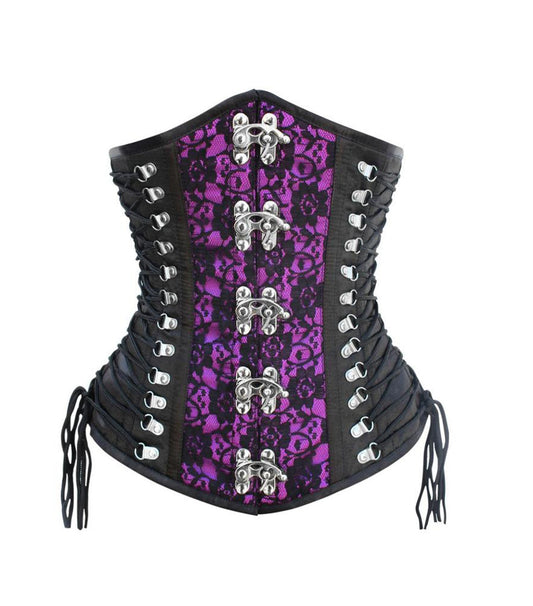 Black/Purple Brocade Waist Reducing  Underbust Corset