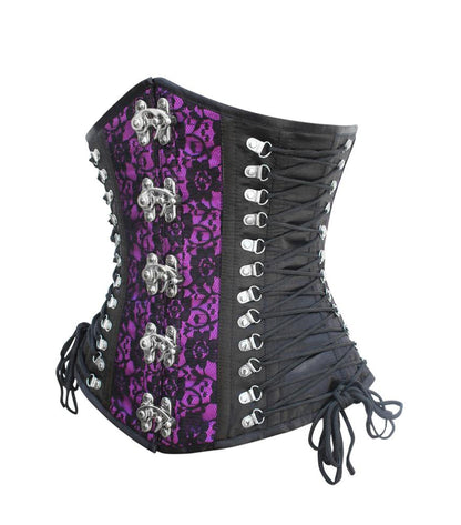 Black/Purple Brocade Waist Reducing  Underbust Corset