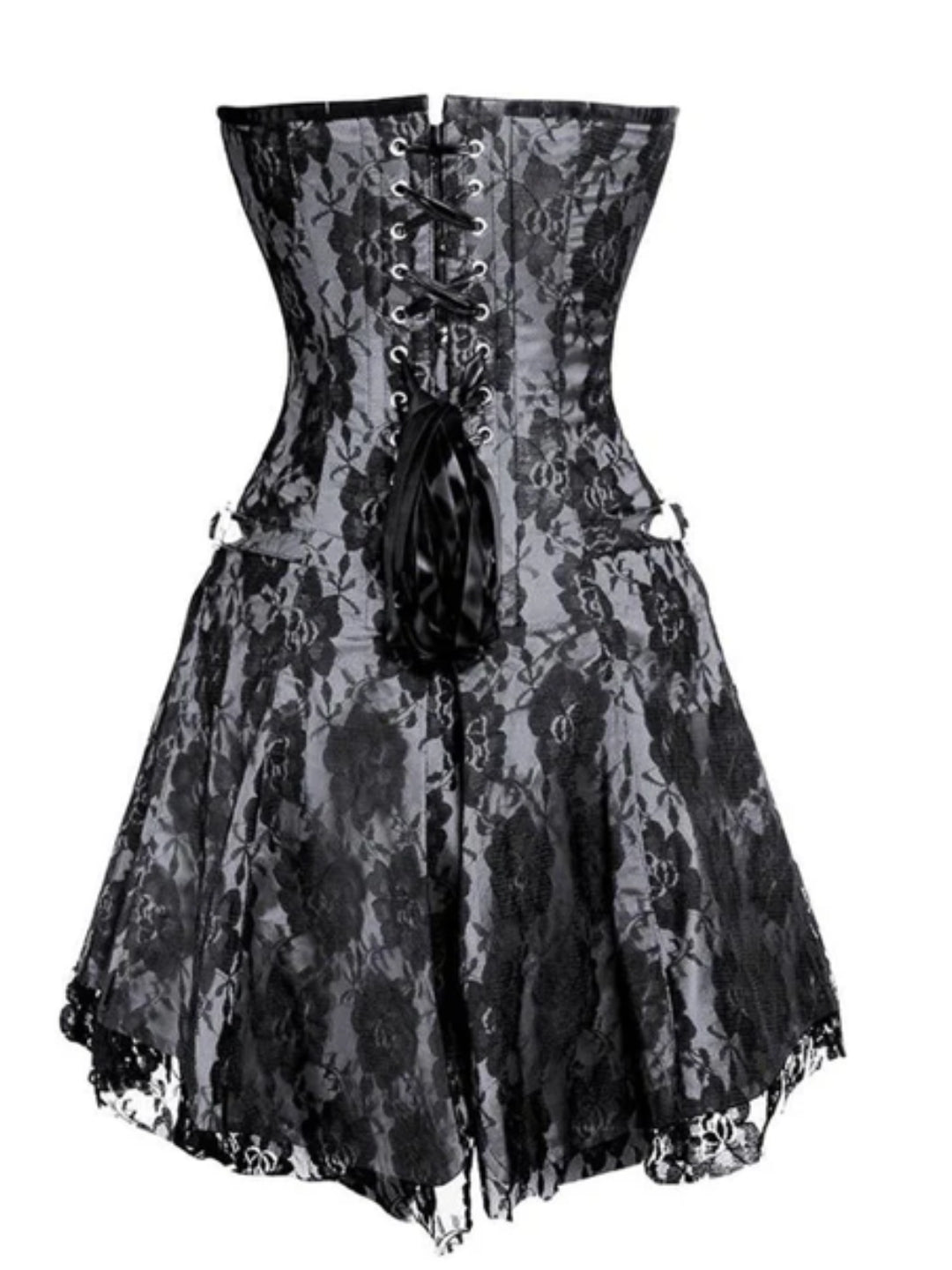 White Satin with Black Net Corset Dress