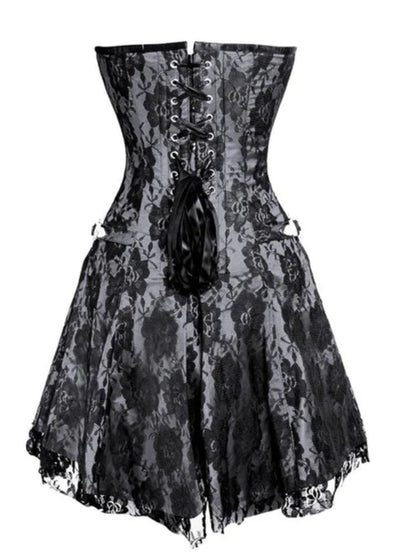 White Satin with Black Net Corset Dress