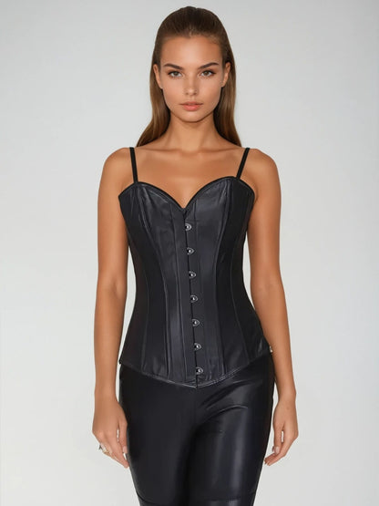 Luxury Black Leather Overbust Corset with Steel Boning