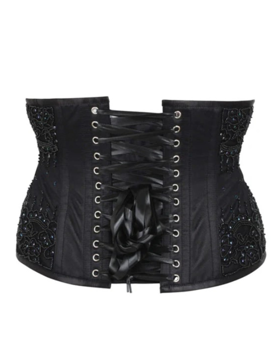 Black Satin Embroidered Waist Reducing Underbust Corset