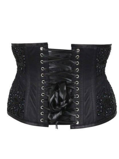 Black Satin Embroidered Waist Reducing Underbust Corset