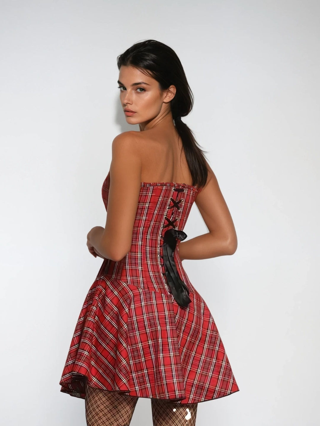 Red Tartan Elegance Corset Dress