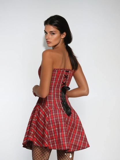 Red Tartan Elegance Corset Dress