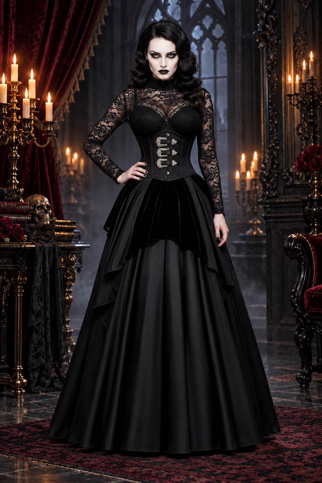 Black Satin Waist Reducing Underbust Corset