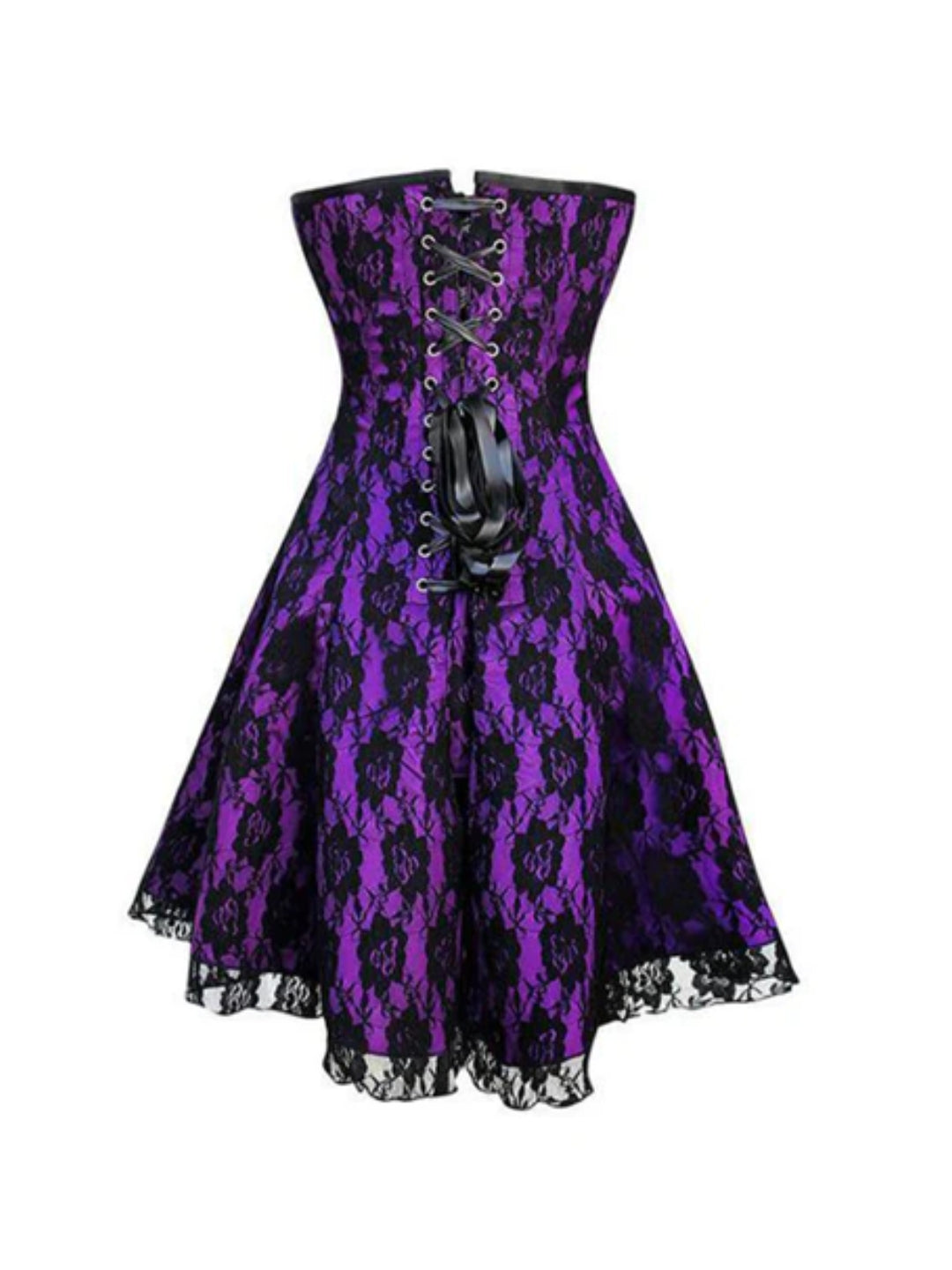 Amethyst Satin & Black Net Corset Dress