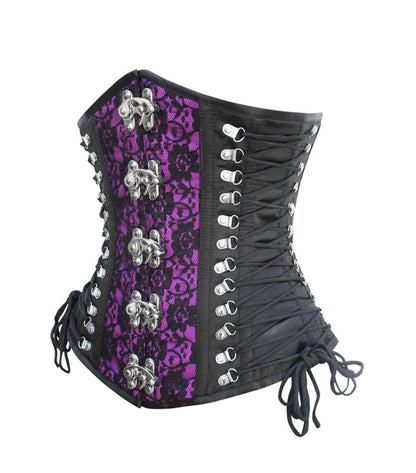 Black/Purple Brocade Waist Reducing  Underbust Corset