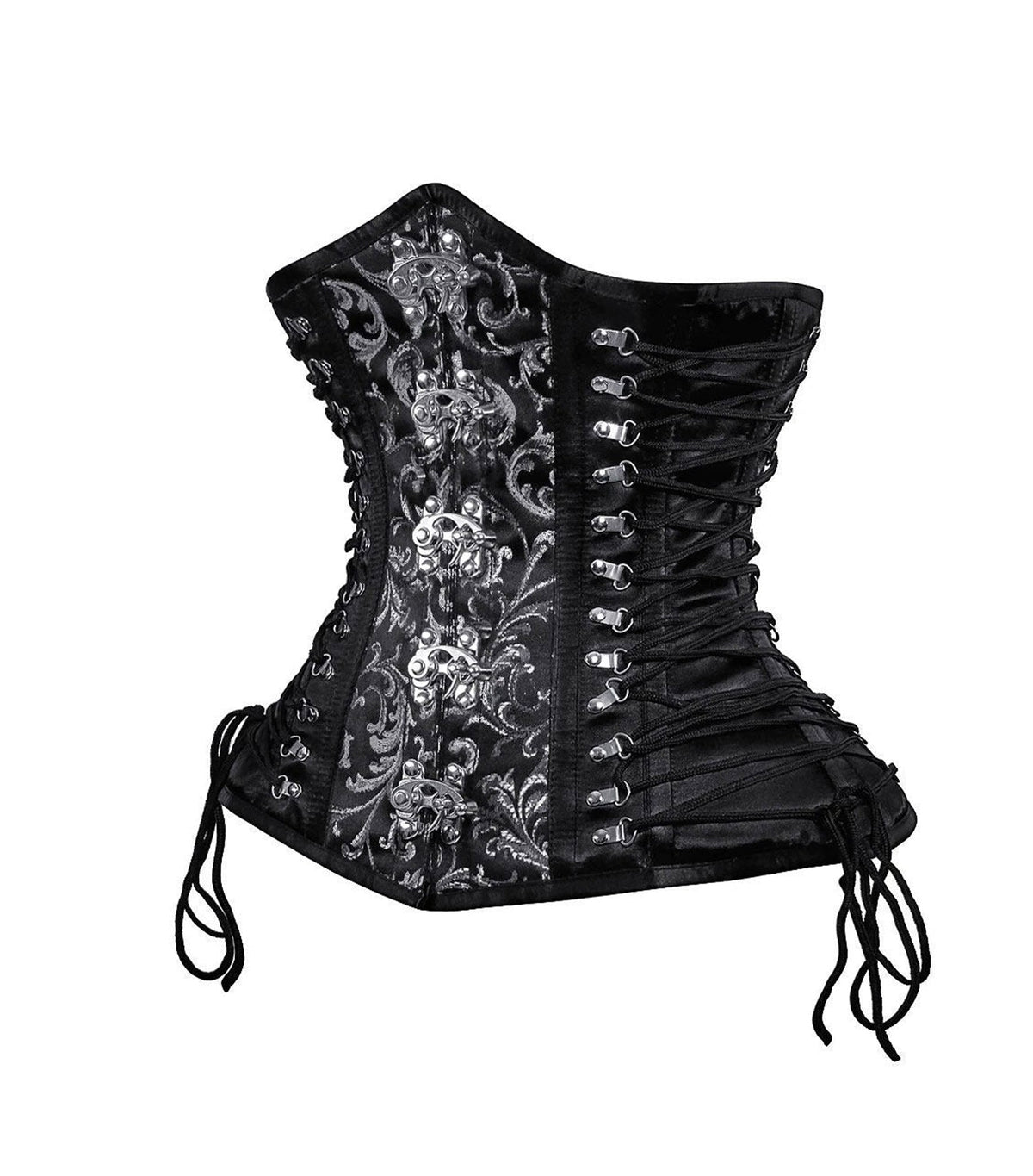 Black/Silver Brocade Waist Reducing Underbust Corset