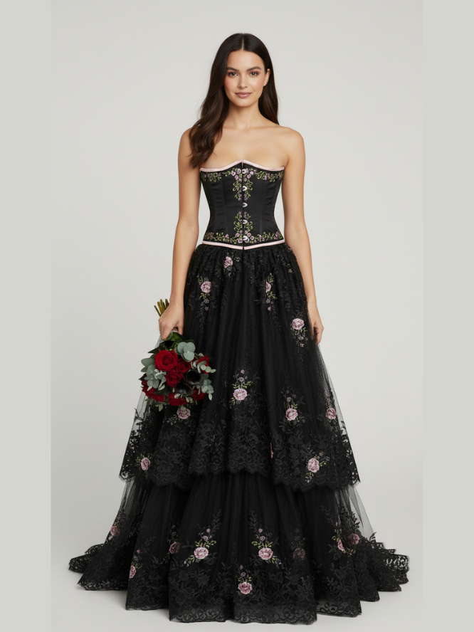 Flower Embroidered waist reducing underbust corset