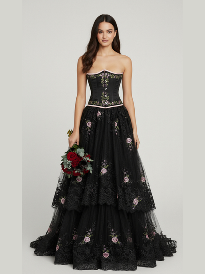 Flower Embroidered waist reducing underbust corset