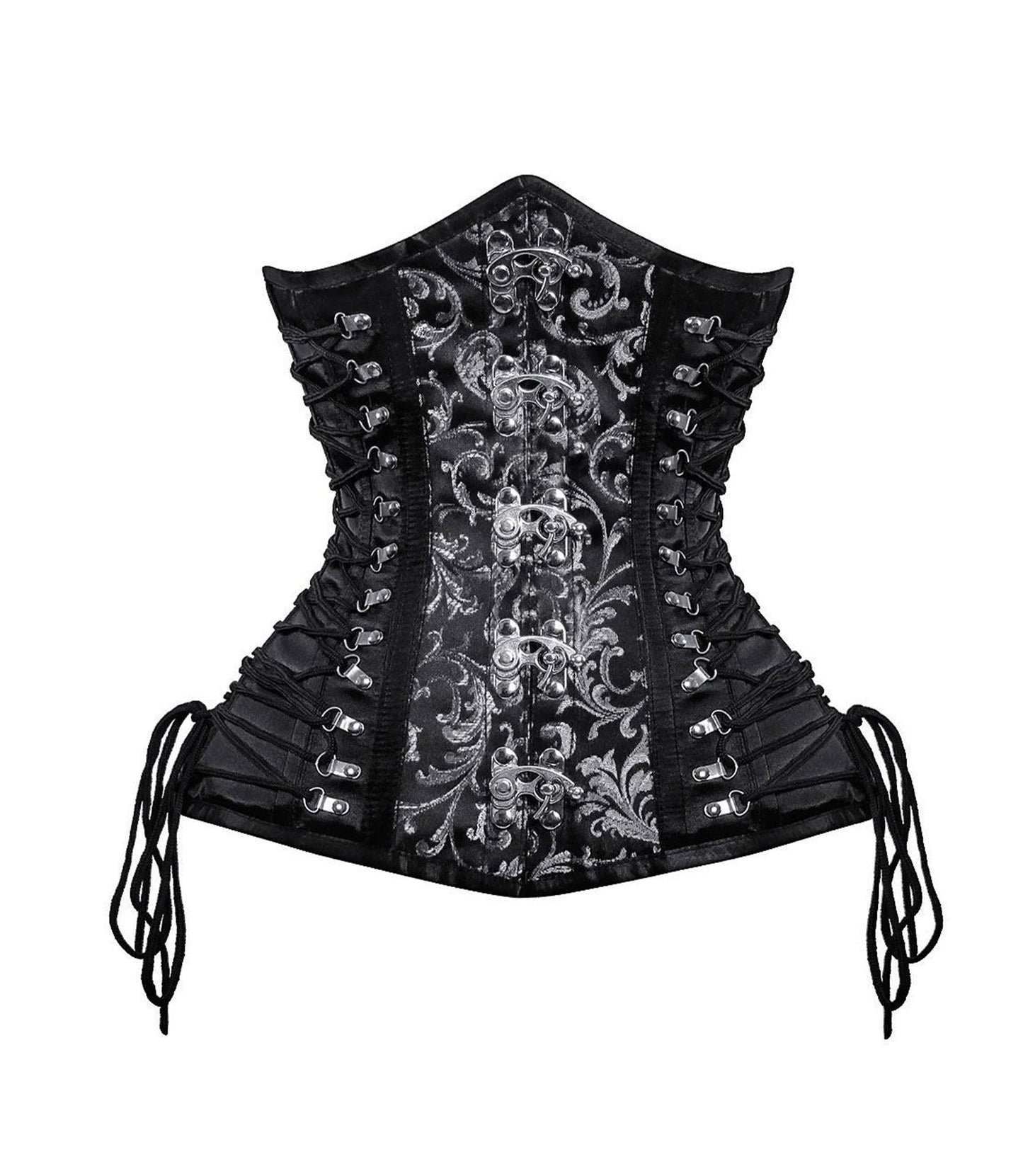 Black/Silver Brocade Waist Reducing Underbust Corset