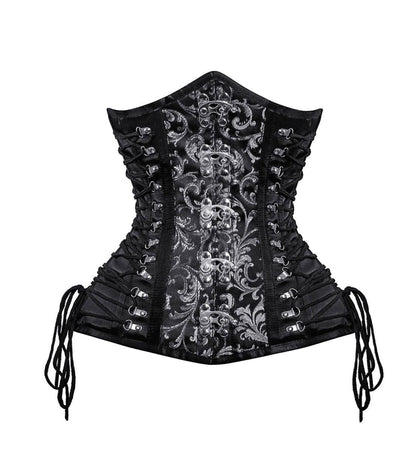 Black/Silver Brocade Waist Reducing Underbust Corset