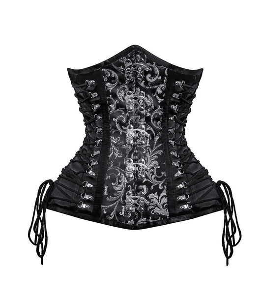 Black/Silver Brocade Waist Reducing Underbust Corset