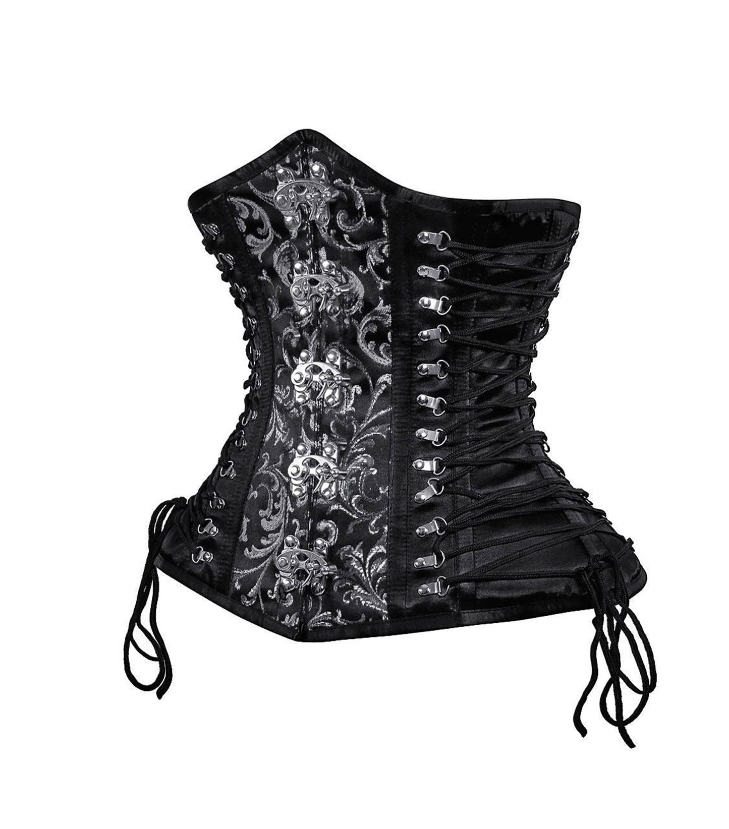 Black/Silver Brocade Waist Reducing Underbust Corset