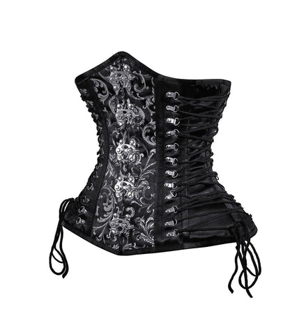 Black/Silver Brocade Waist Reducing Underbust Corset