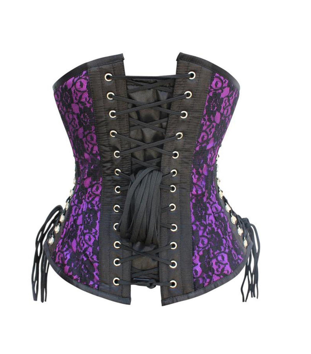 Black/Purple Brocade Waist Reducing  Underbust Corset