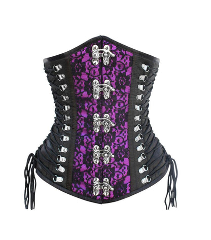 Black/Purple Brocade Waist Reducing  Underbust Corset