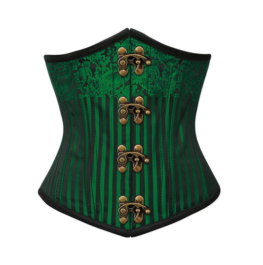 Green Brocade Authentic Steel Boned Underbust Waist Training Corset