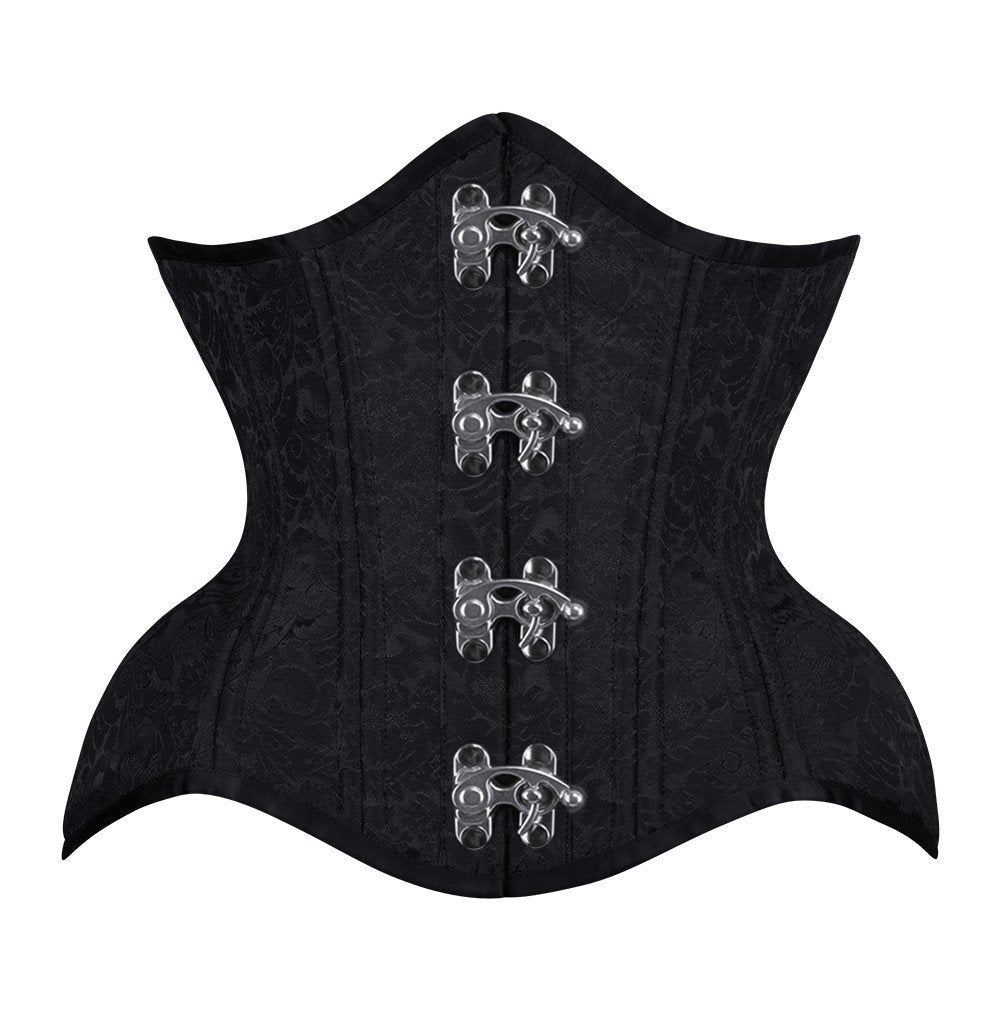 Black Brocade Authentic Steel Boned Underbust Waist Training Corset