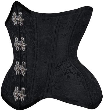 Black Brocade Authentic Steel Boned Underbust Waist Training Corset