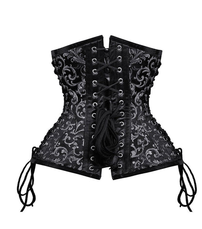 Black/Silver Brocade Waist Reducing Underbust Corset