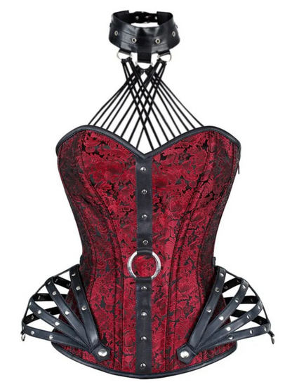 Red Brocade Authentic Steel Boned  Overbust Corset