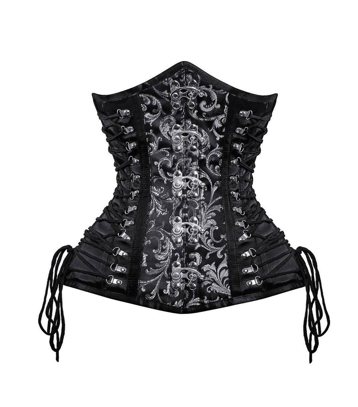 Black/Silver Brocade Waist Reducing Underbust Corset