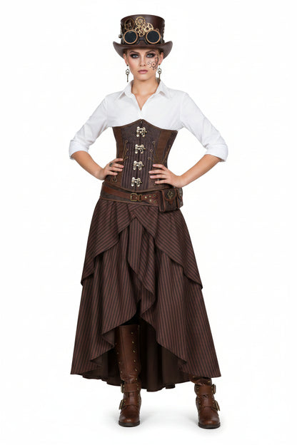 Brown Brocade Waist Reducing  Underbust Corset