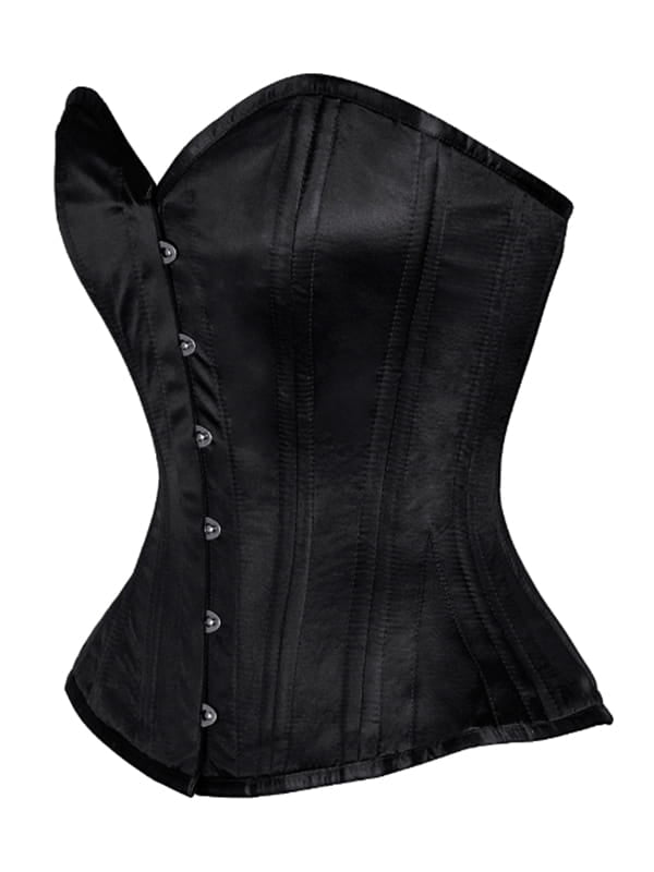 Black Satin Authentic Steel Boned Waist Training Overbust Corset
