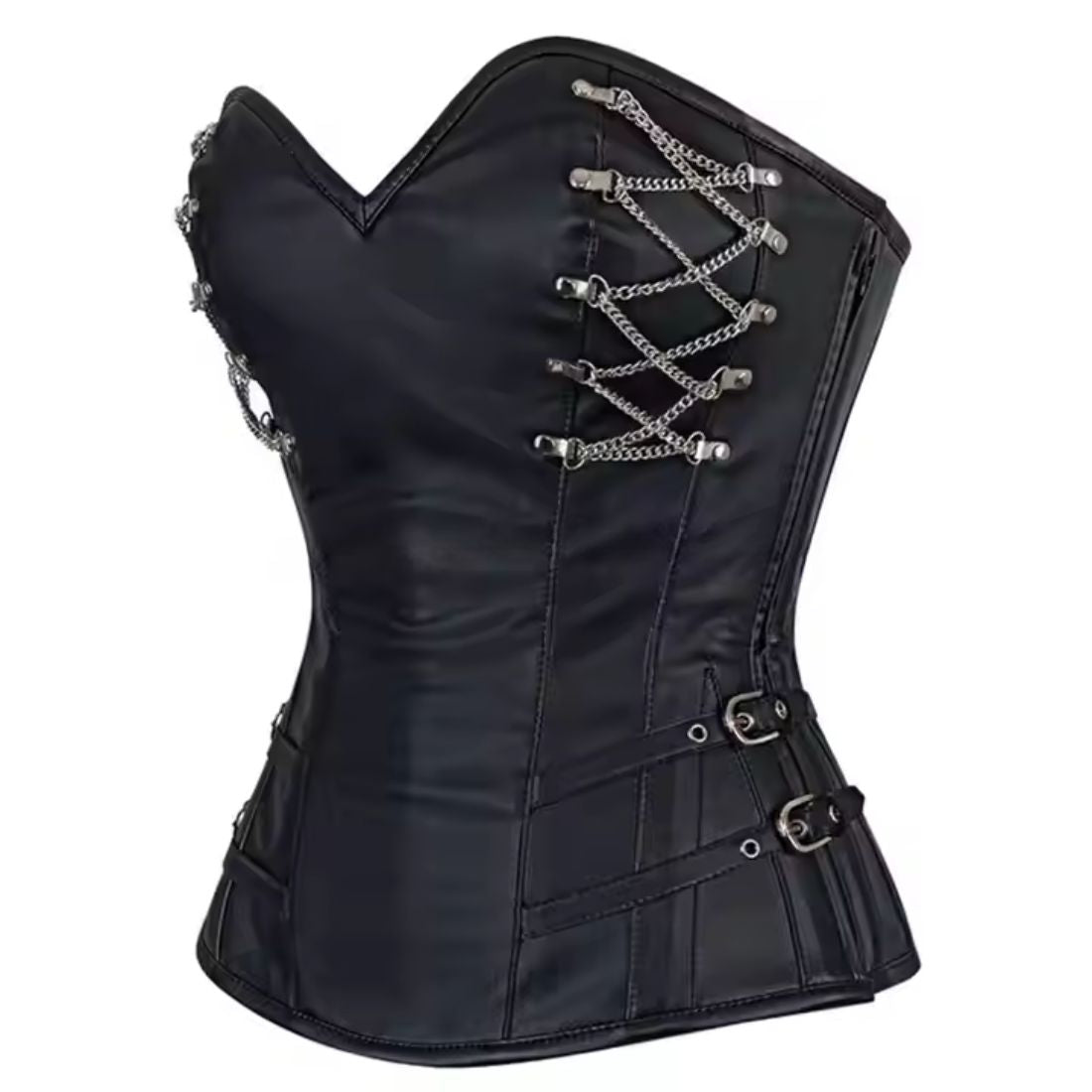 Black Faux Leather Authentic Steel Boned  Overbust Corset