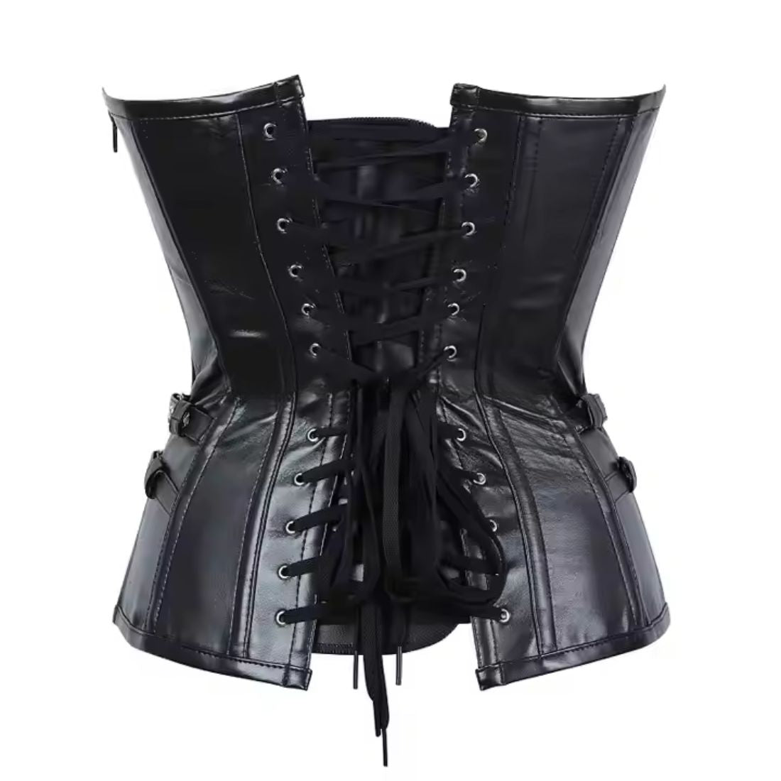 Black Faux Leather Authentic Steel Boned  Overbust Corset