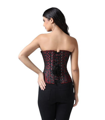 Black Red Brocade Authentic Steel Boned  Overbust Corset