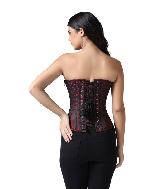 Black Red Brocade Authentic Steel Boned  Overbust Corset