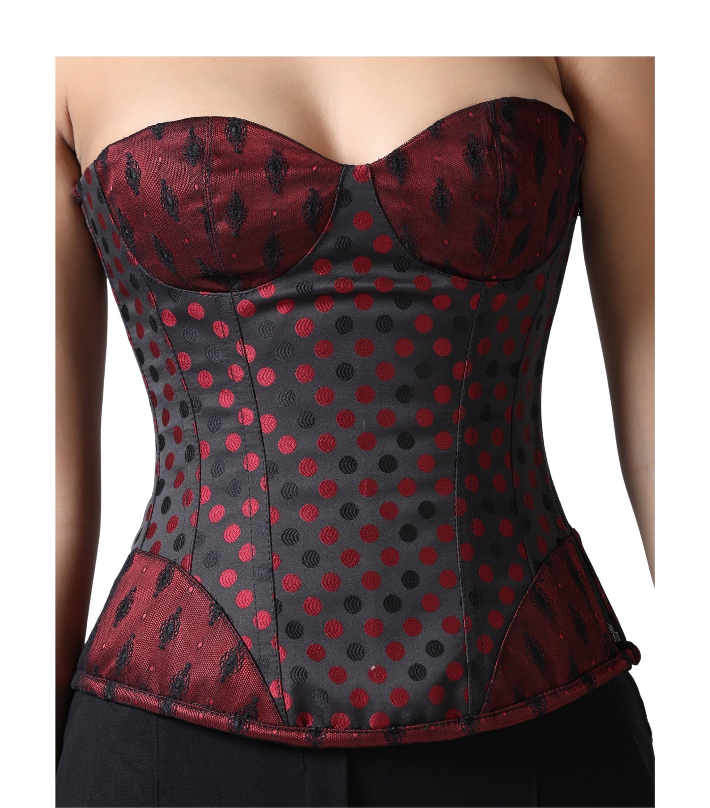 Black Red Brocade Authentic Steel Boned  Overbust Corset