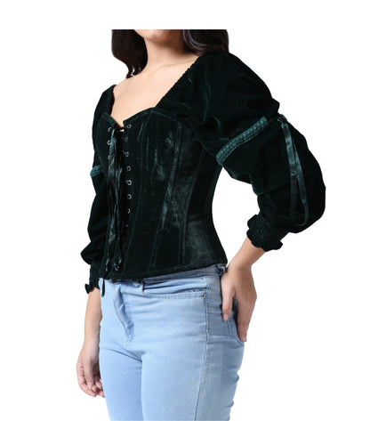 Off-Shoulder Green Velvet Corset Top