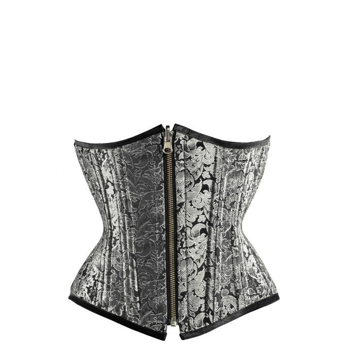 Silver Black Brocade Authentic Steel Boned Reversible Waist Training Underbust Corset
