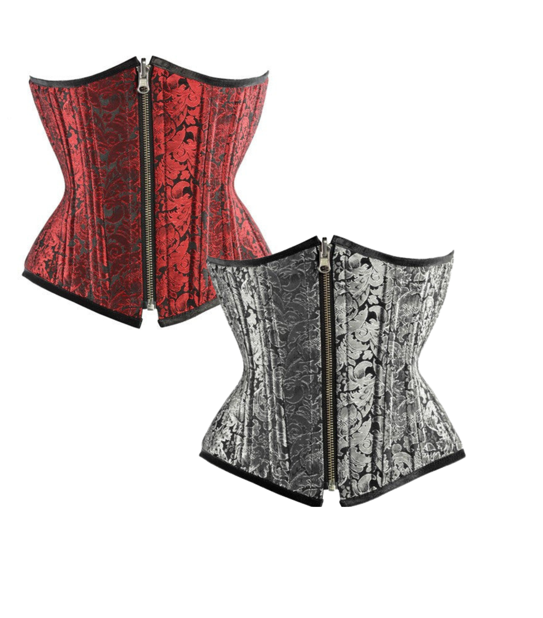 Silver Black Brocade Authentic Steel Boned Reversible Waist Training Underbust Corset