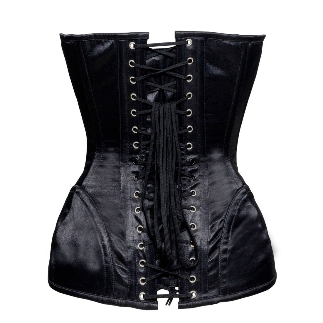Black Satin Authentic Steel Boned Waist Training Overbust Corset