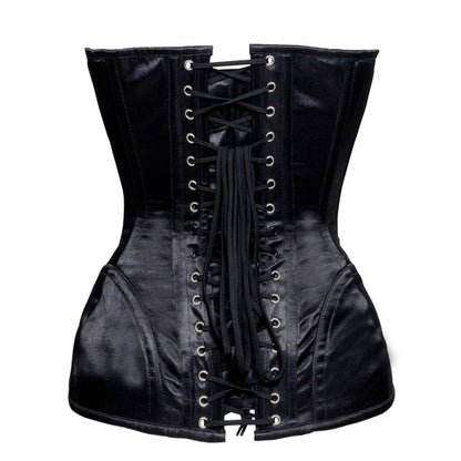 Black Satin Authentic Steel Boned Waist Training Overbust Corset