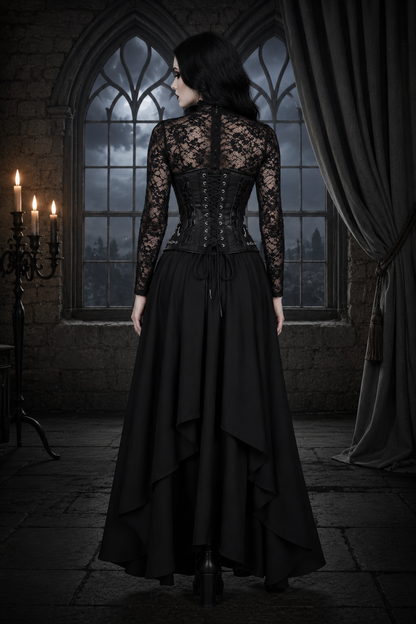 Black Brocade Waist Reducing  Underbust Corset
