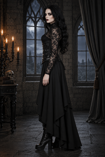 Black Brocade Waist Reducing  Underbust Corset