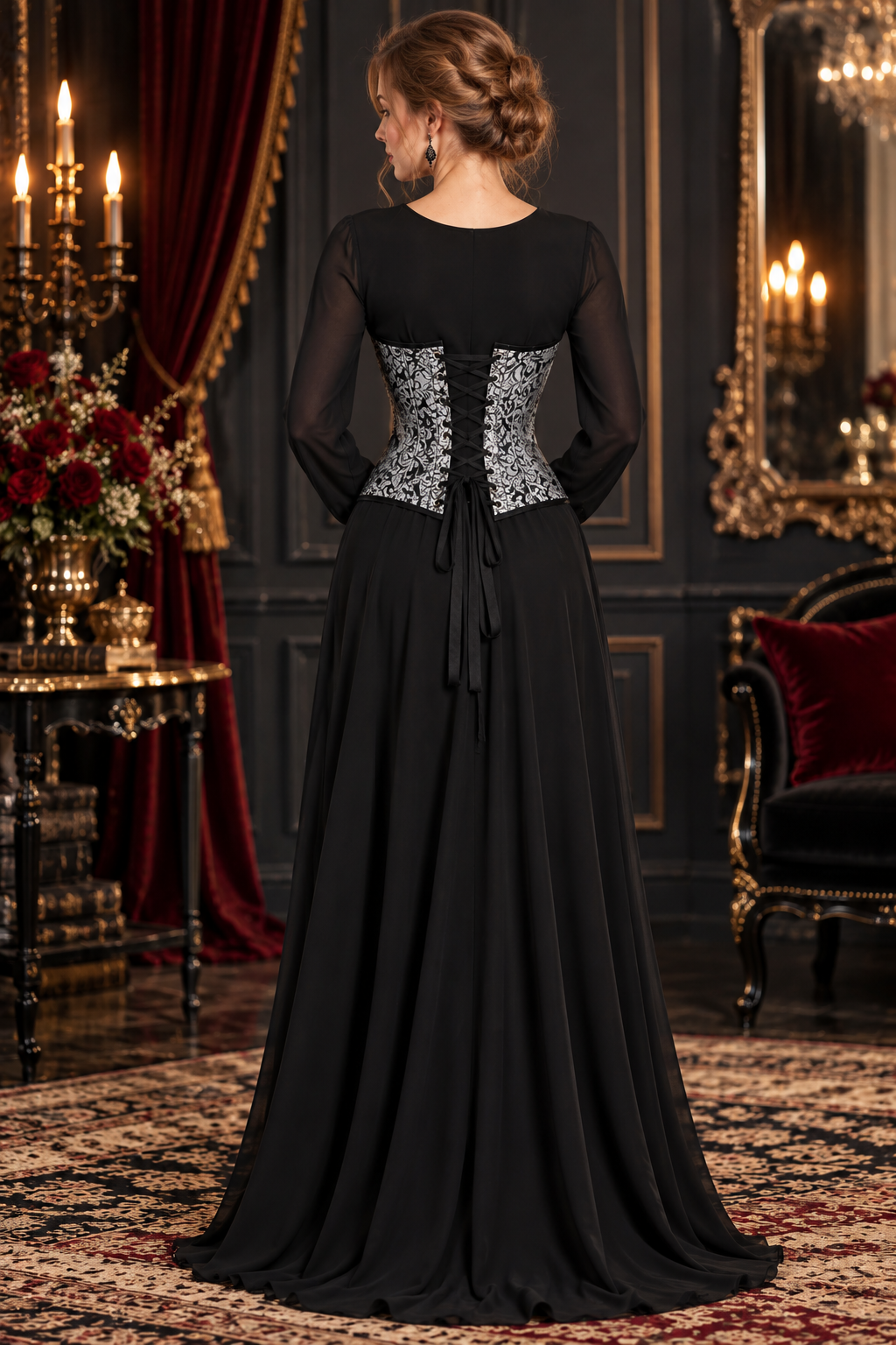 Silver Brocade Waist Training Underbust Corset