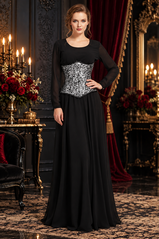 Silver Brocade Waist Training Underbust Corset