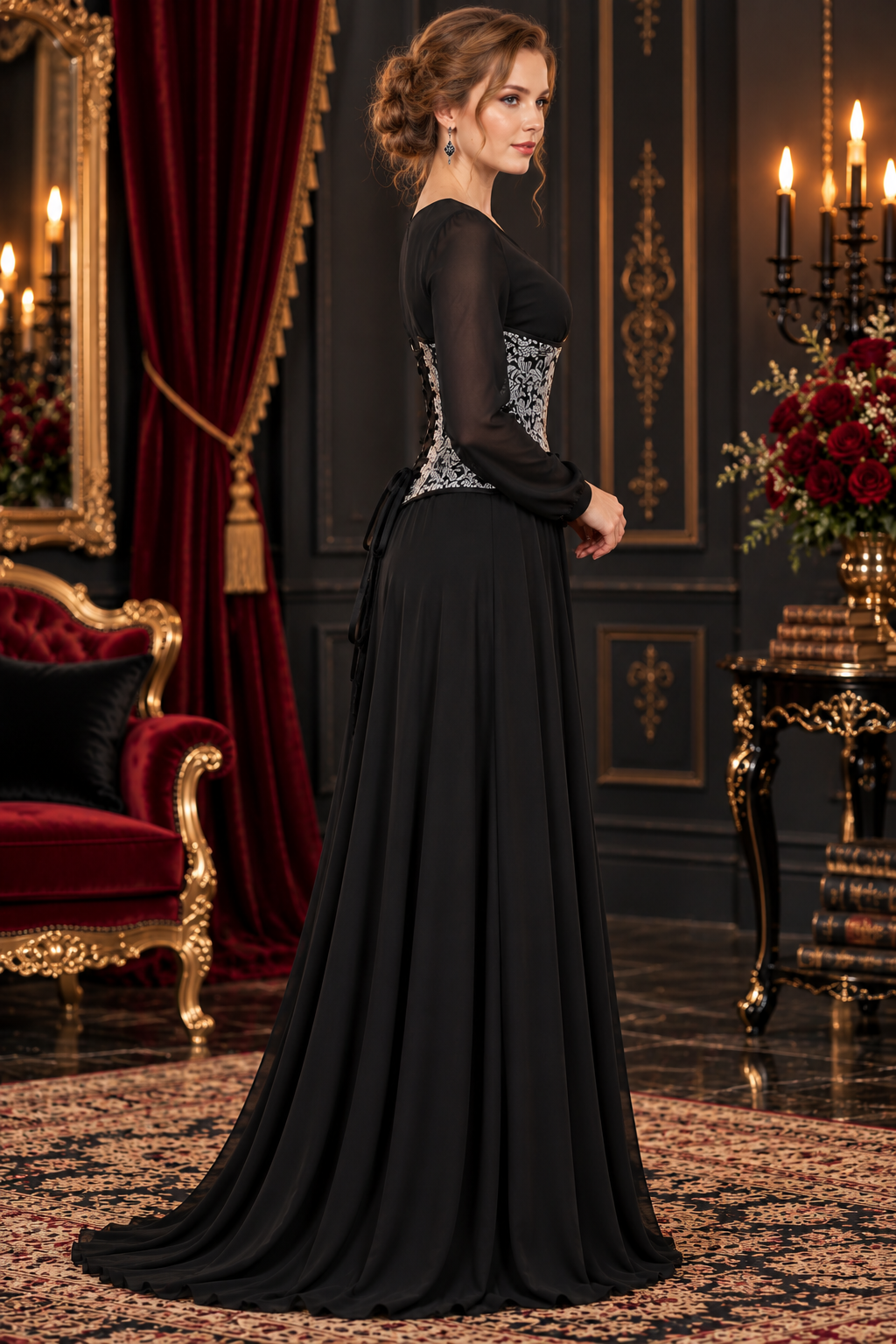 Silver Brocade Waist Training Underbust Corset
