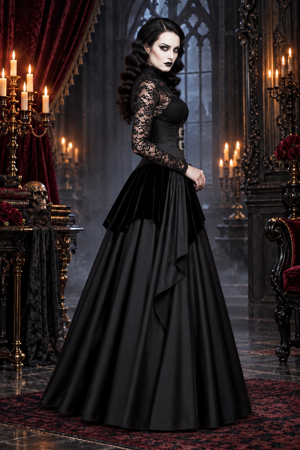 Black Satin Waist Reducing Underbust Corset