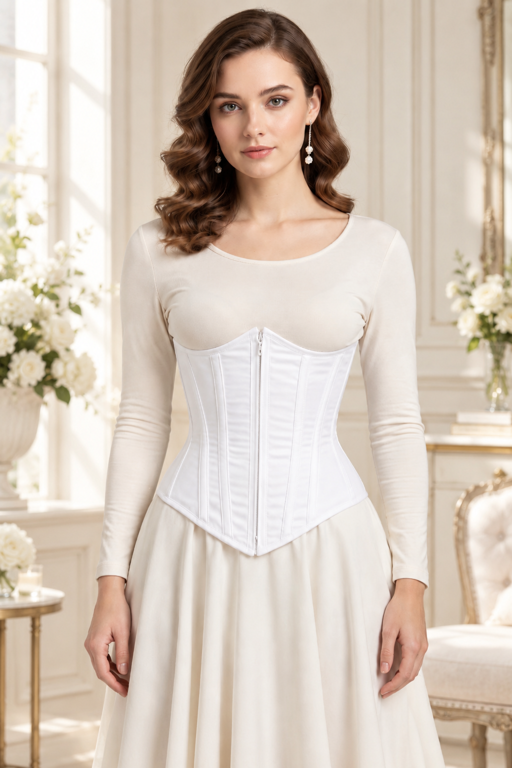 White Waist Reducing Underbust Corset