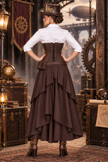 Brown Brocade Waist Reducing  Underbust Corset